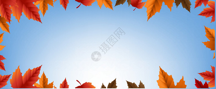 秋钓边秋边班纳和多彩的叶子设计图片