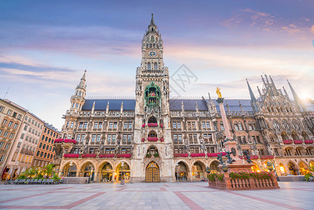 老市政厅慕尼黑与Marienplatz市政厅的天线景观天际地标旅游中心建筑学市中心广场大厅观光背景