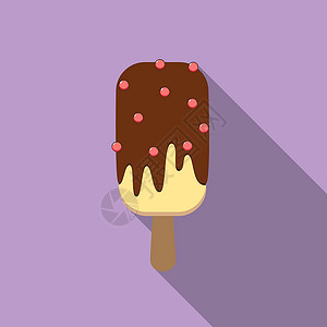 圣代配有巧克力冰淇淋和洒在棍子上 长阴影甜蜜美味水果糖果食欲数字产品收藏香草食物背景图片