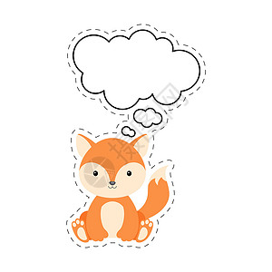 小狐狸卡通贴上语言泡沫标签的可爱卡通狐狸设计图片