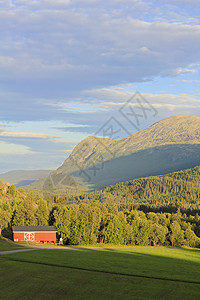 挪威人 红农场 在挪威布斯克鲁德的赫姆塞达(Hemsedal)乡下背景