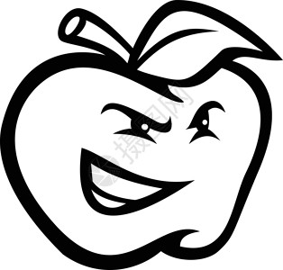 愤怒的红苹果 期待侧边马斯科特黑白背景图片
