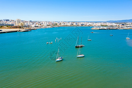 波尔蒂芒葡萄牙阿尔加韦的Portimao市空中景象景观游艇海滩海洋沿海建筑海岸码头建筑学假期背景