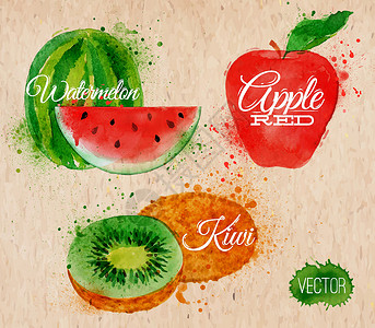 红芯猕猴桃水果水彩西瓜 Kraft的kiwi插画