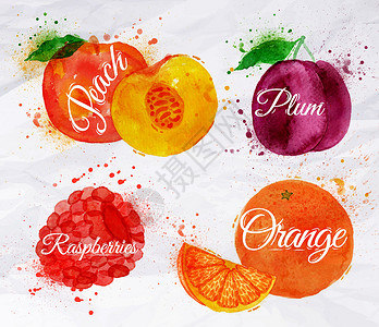 水果水 桃 草莓 梅 橙背景图片