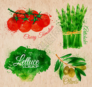 番茄手绘蔬菜 水彩生菜设计图片