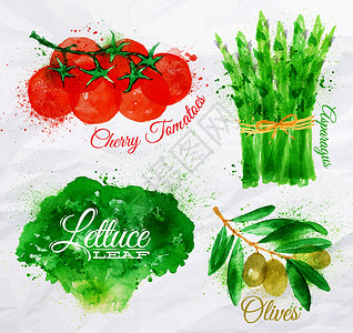 蘆筍蔬菜 水彩生菜 樱桃西红柿设计图片
