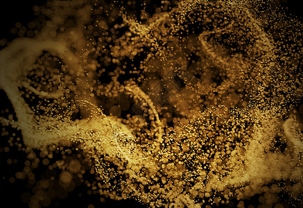 黄色闪光黑色背景3d 的抽象粒子背景