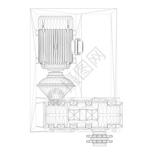 凝析油工业电动机线框 从上面看 3D 矢量图插画