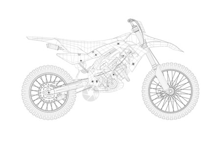 越野地白色背景的黑线运动摩托车电路框架 侧视图 3D 矢量插图Name设计图片