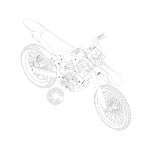 白色背景的黑线运动摩托车轮廓 透视 矢量插图背景图片