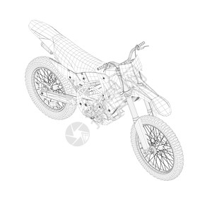 越野地白色背景的黑线运动摩托车的电线框架 透视 3D 矢量插图Name设计图片