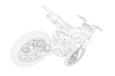 越野地白色背景的黑线运动摩托车电路框架 视野3D矢量插图;三维矢量插图设计图片