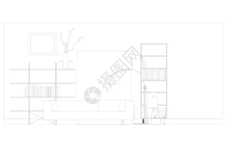 客厅内面的轮廓 前视图 矢量插图;背景图片