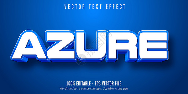 流行字体Azure 文本 蓝色颜色可编辑的文本效果插画