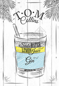 棕榈糖汤姆柯林斯鸡尾酒插画