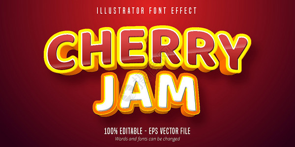 青年字体Cherry Jam 文本 3D 可编辑字体效果插画