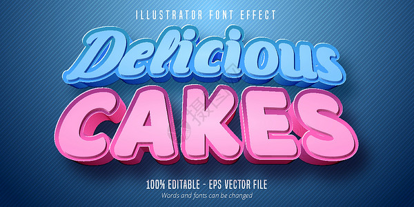 美味蛋糕文字 3d 糕饼样式 可编辑字体效果插画