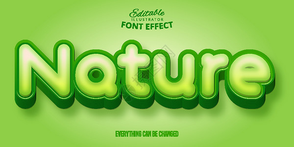 阴影字体自然文字效果 绿色可编辑字体样式插画