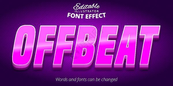 青年字体Offbeat 文本 3D紫色可编辑的文本效果插画