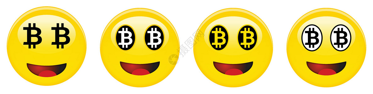 咧嘴一笑Bitcoin微笑表情 黄笑3d moji 黑色和白色的btc符号代替眼睛和红张嘴设计图片