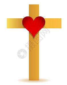 神圣心金十字和心胸插图设计背景