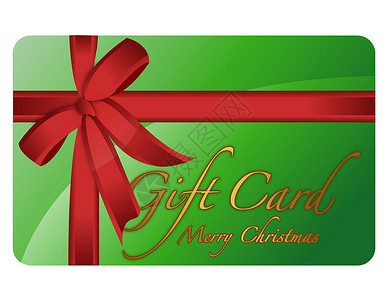 绿色的圣诞礼物卡和红丝带背景图片