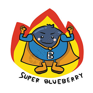 英雄标志超级蓝莓消防英雄卡通漫画标志矢量插图插画