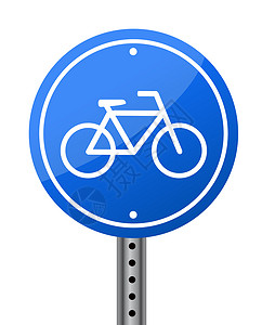 白色背景的蓝色自行车路条标志背景图片