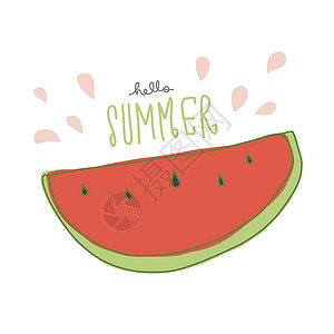 西瓜 你好 夏天最起码的风格卡通矢量插图背景图片