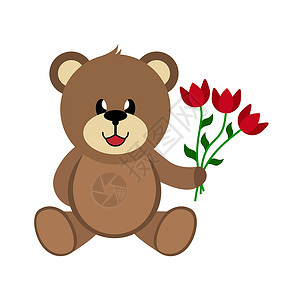 带着一束花朵的熊 手拖孩子的玩具 一个模样背景图片