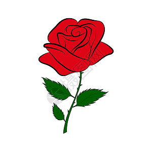 绿色尾巴上红玫瑰的简单彩色绘画背景图片