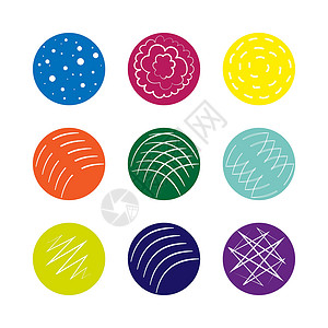 一组带抽象绘图的彩色圆圈背景图片