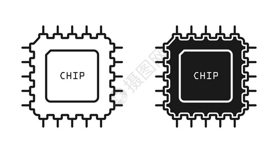 Chip 图标 电子设备芯片 空的和填满的 contou背景图片