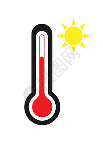 带有太阳图标的矢量温度计图标 温暖天气 温度空白概念季节草图手绘绘画变体测量指标库存背景图片