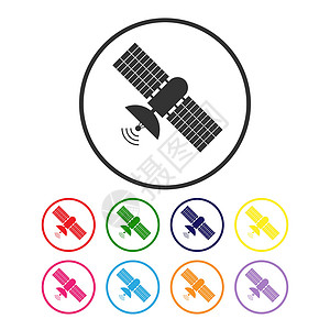 1个带有天线和太阳能电池板的简易卫星图标弹道航班绘画发射近地概念信号空白标识手绘背景图片