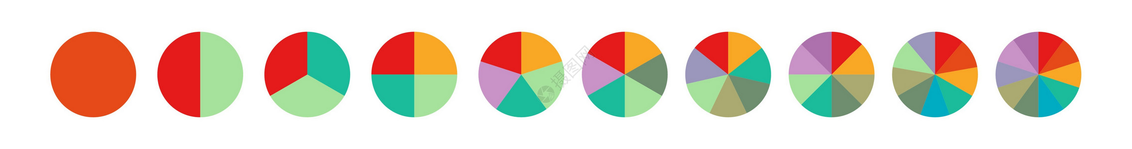 9至10岁1 2 3 4 5 6 7 8 9 10 个步骤或部分的彩色饼图集半径库存图表空白草图顺序手绘圆圈报告概念设计图片