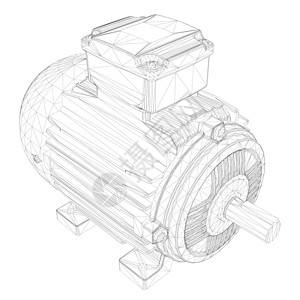 极大光度电动电动电动铁丝框 由白色背景的黑线组成 光度视图 3D 矢量插图力量项目电动机工程绘画机器电气螺丝齿轮引擎设计图片
