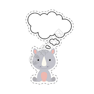犀牛呼吸声配有语言泡沫贴纸的可爱漫画犀牛插画