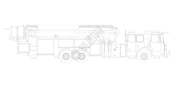 灾难预防训练白色背景上隔离的黑色线上的消防车轮形 侧视图 矢量插图;插画