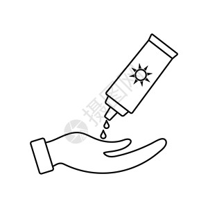 防刮图标带有手和防晒霜的图标 矢量储量插图概念瓶子手绘润滑奶油洗剂化妆品锯齿太阳卫生设计图片