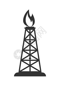火焰手绘天然气或石油钻井平台图标 在白色上孤立的库存图示设计图片