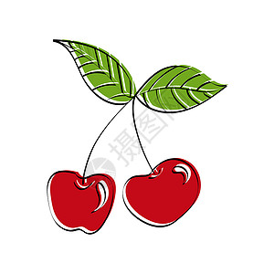 Doodle 风格的矢量彩色手绘樱桃设计草图植物变体概念水果绘画涂鸦浆果甜点食欲背景图片