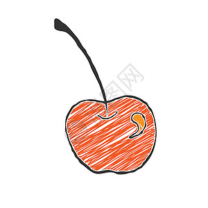 Doodle 风格的樱桃 Th 的矢量颜色插图草图空白概念甜点食欲浆果花梗水果绘画手绘背景图片