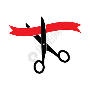 白b上孤立的剪刀和红丝带 矢量插图背景图片
