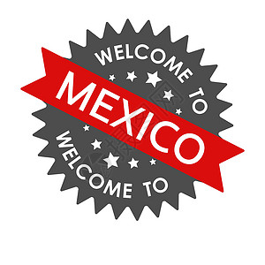 善意欢迎来到 MEXICO 圆环标签 有红丝带 矢量插图插画