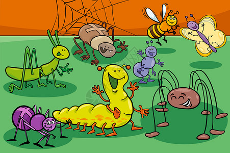 可爱昆虫和虫虫卡通字符组高清图片