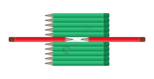 两支红铅笔在绿色铅笔中显露出来插画