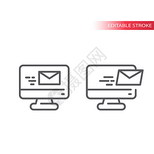 两个信封素材计算机屏幕薄线图标上的电子邮件设计图片