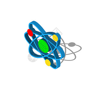 在白色背景上隔离的等距原子图标 科学 教育 核物理 科学研究的象征 橙色圆圈按钮 矢量插图 EPS插画